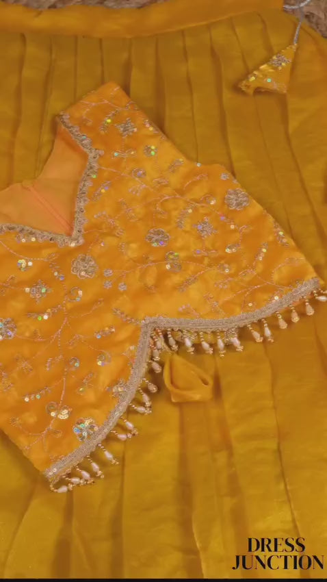 Girls Yellow Fendi Embroidered Lehnga