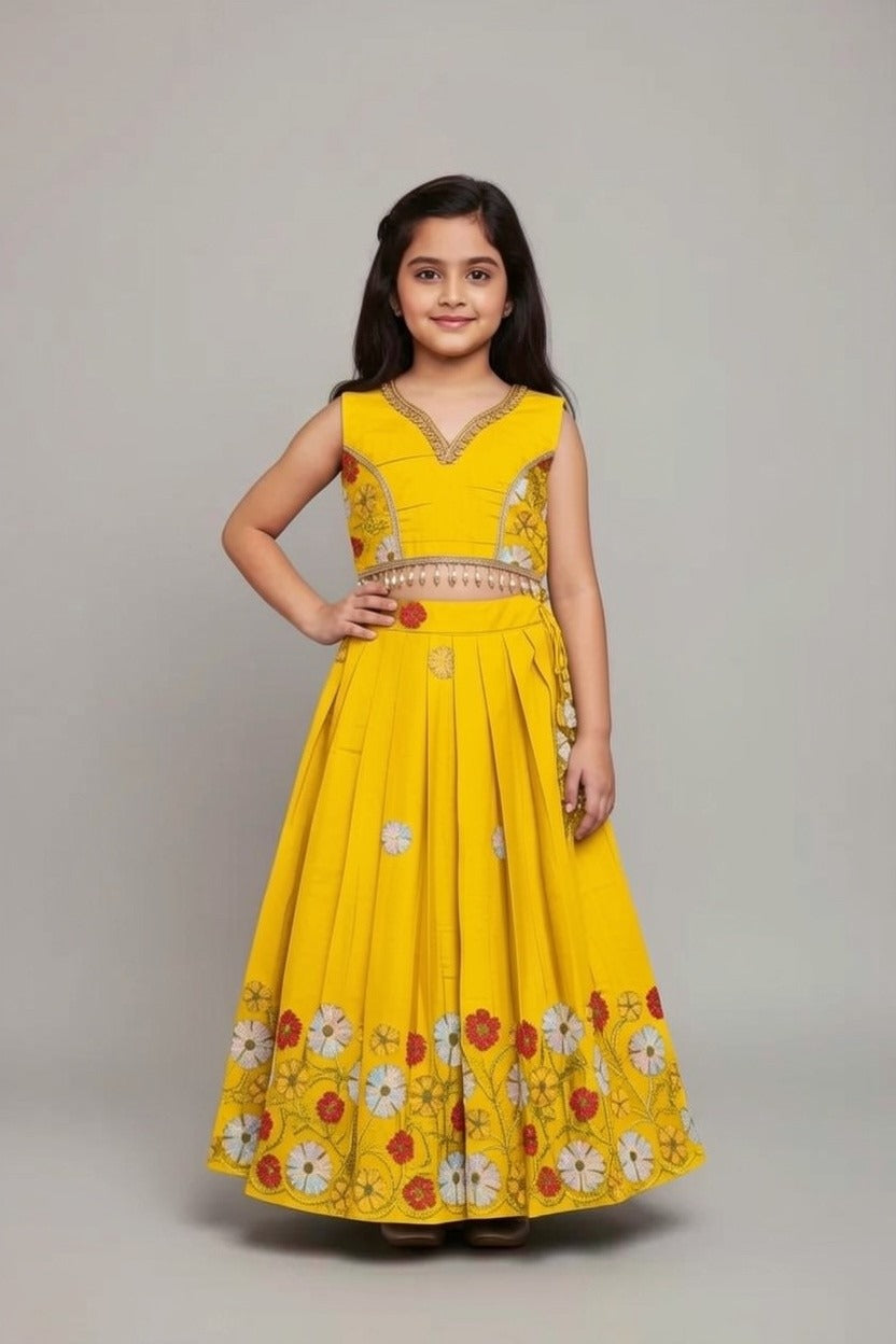 Girls Embroidered Cotton Lehnga